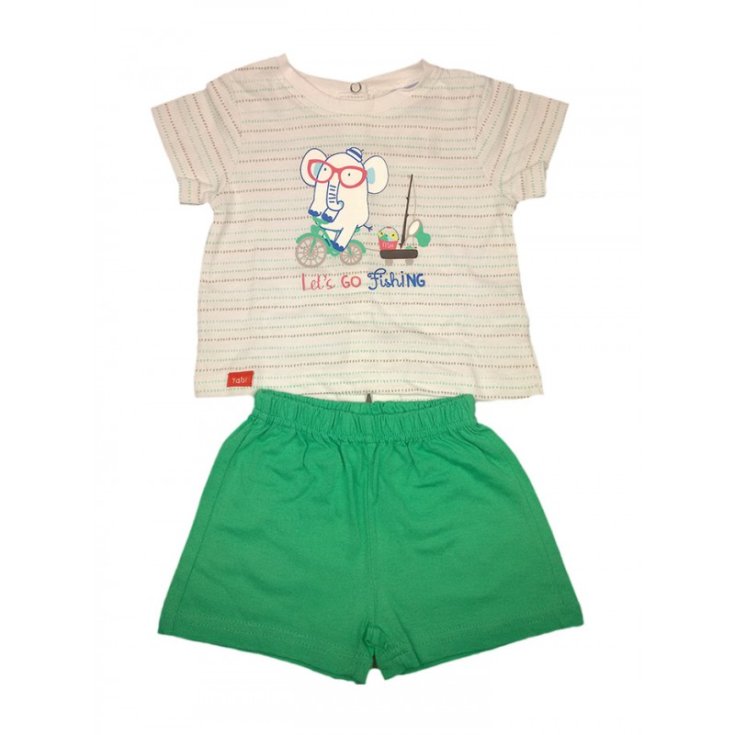 Ensemble 2pcs short jersey bébé garçon manches mi-longues Yatsi blanc vert 6 m