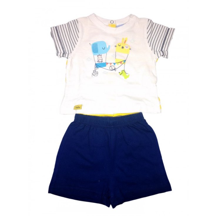 Ensemble 2pcs short jersey bébé garçon manches mi-longues Yatsi blanc bleu 3 m