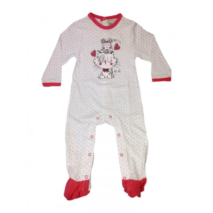 Yatsi grenouillère bébé nouveau-né en coton blanc à pois fraise coeurs rouges 24 m