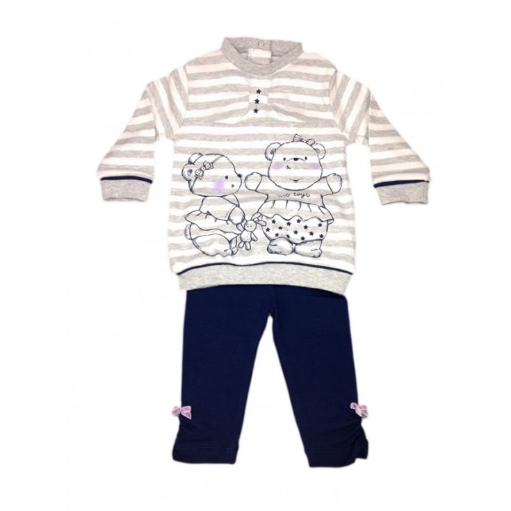 Ensemble complet 2pcs maxi jersey t-shirt pantalon leggings bébé fille Pinky Dodipetto gris bleu 6 - 9 m