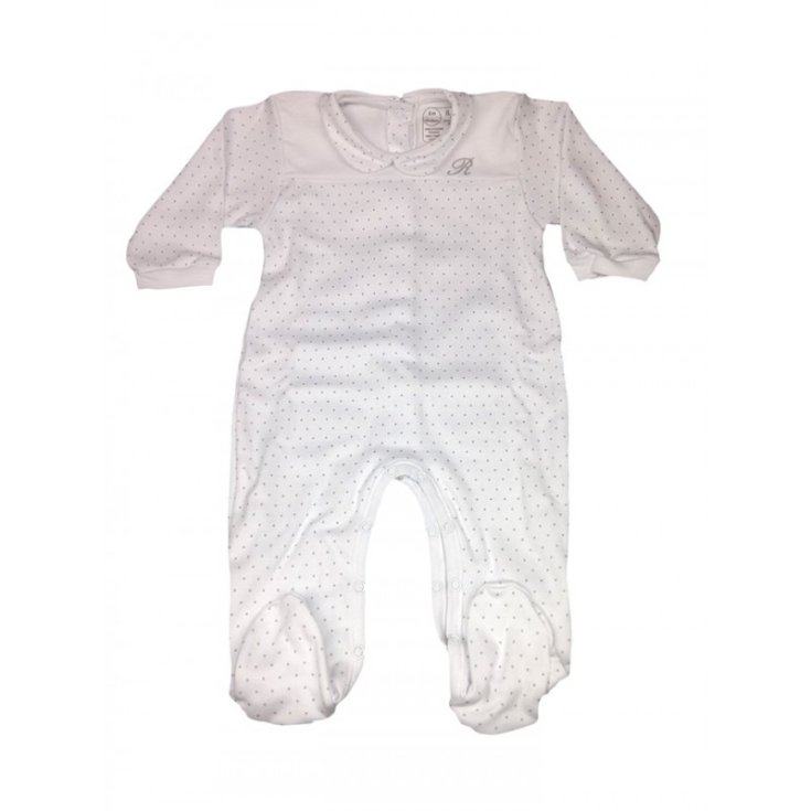 Barboteuse Coton Manches Longues Rapife 6 Mois Blanc-Gris Pois