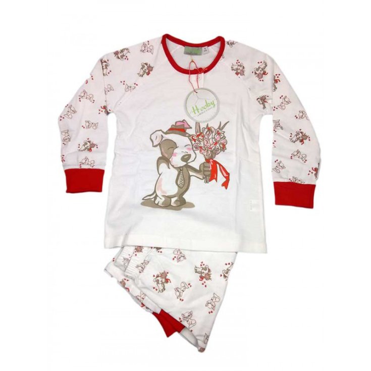 Pyjama tricot t-shirt pantalon bébé fille Hooky blanc rouge 4A