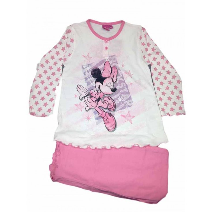 Pyjama tricot t-shirt pantalon bébé fille Disney Minnie blanc rose 7A