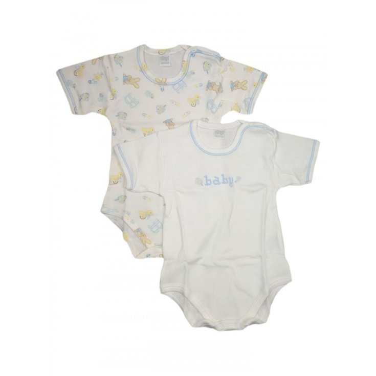 Lot de 2 sous-vêtements bébé garçon body demi manche Ellepi blanc fantaisie ciel 3 m