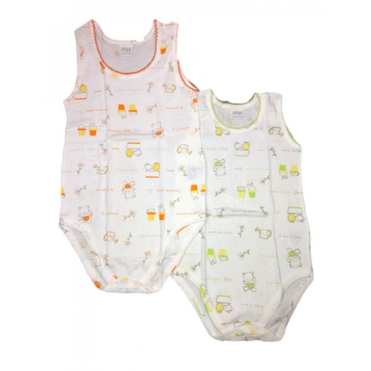 Lot de 2 sous-vêtements body bébé fille nouveau-né sans manches Ellepi blanc vert orange 18 m