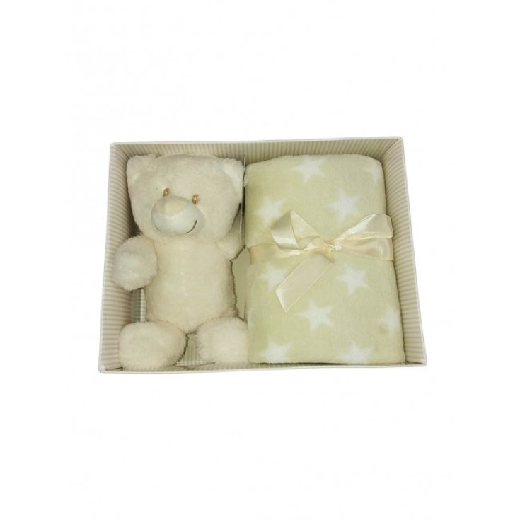 Ensemble 2pcs coffret cadeau couverture couverture berceau landau à pois avec peluche bébé fille nouveau-né T&R crème colombe gris TU