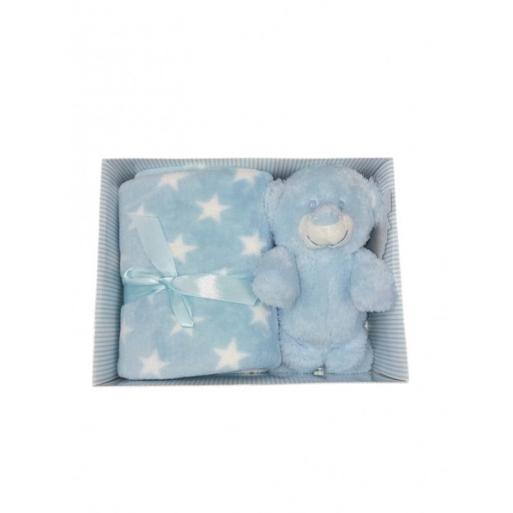 Ensemble 2 pièces boîte-cadeau couverture couverture berceau landau à pois avec peluche bébé nouveau-né T & R ciel TU