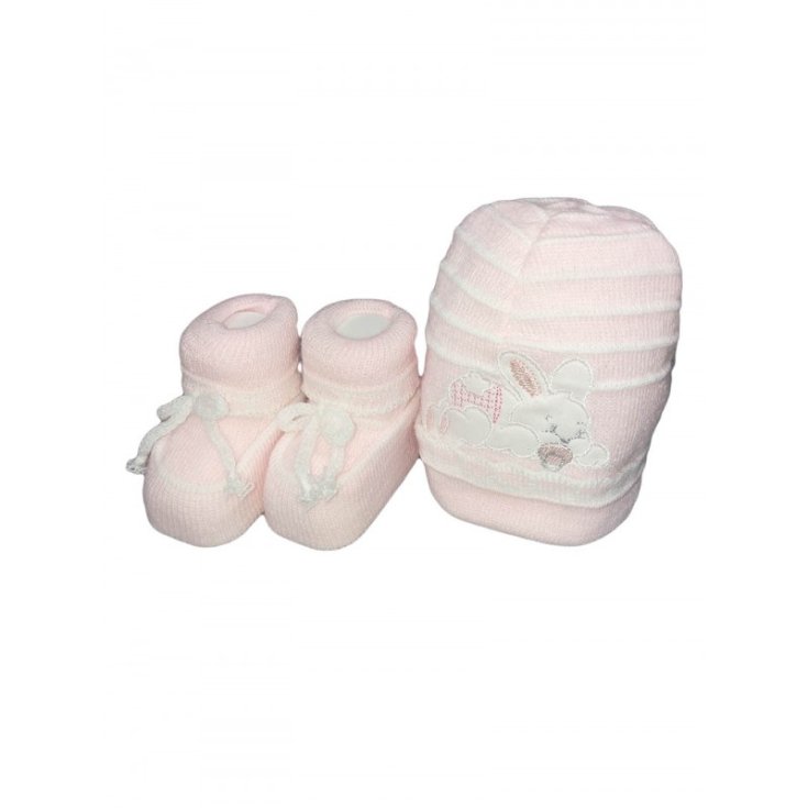 Ensemble 2pcs chapeau chapeau La Rocca laine chaussures bébé garçon brodé blanc rose TU