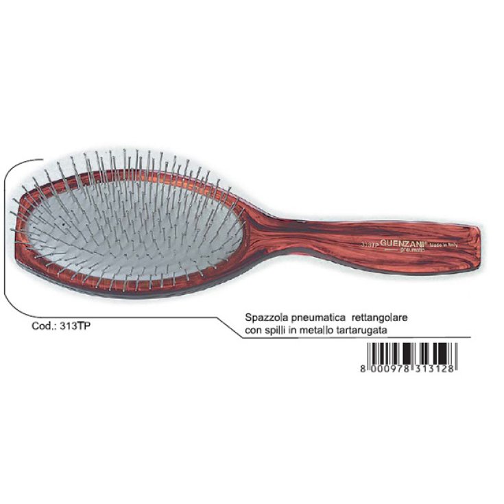 Brosse pneumatique rectangulaire supérieure Guenzani avec pointes en métal écaille de tortue art. 313TP