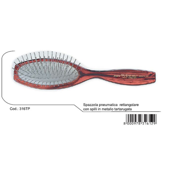 Brosse pneumatique rectangulaire supérieure Guenzani avec pointes en métal écaille de tortue art. 316TP Brosse pneumatique rectangulaire supérieure Guenzani avec pointes en métal écaille de tortue art. 316TP