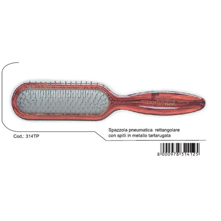 Brosse pneumatique rectangulaire supérieure Guenzani avec pointes en métal écaille de tortue art. 314TP
