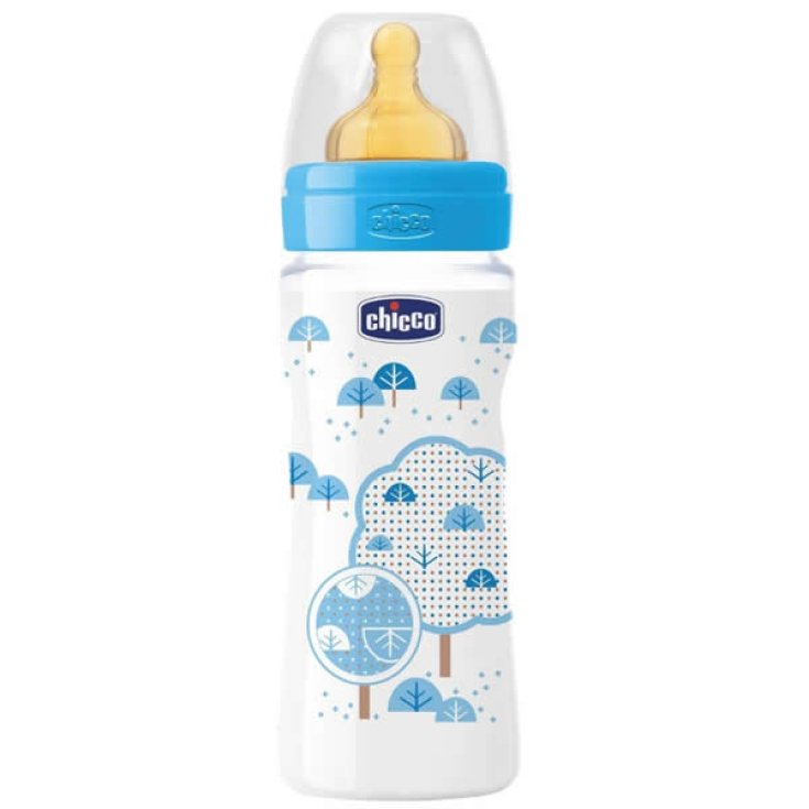 Chicco Well-Being Biberon Caoutchouc PP Débit Rapide Bleu 4m + 330ml