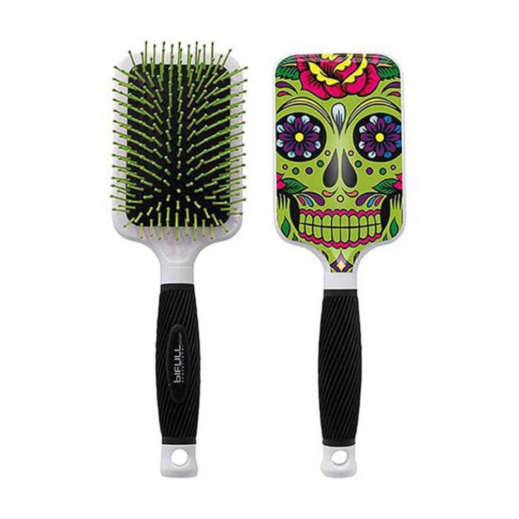 Brosse à cheveux Bifull Racket tête de mort verte