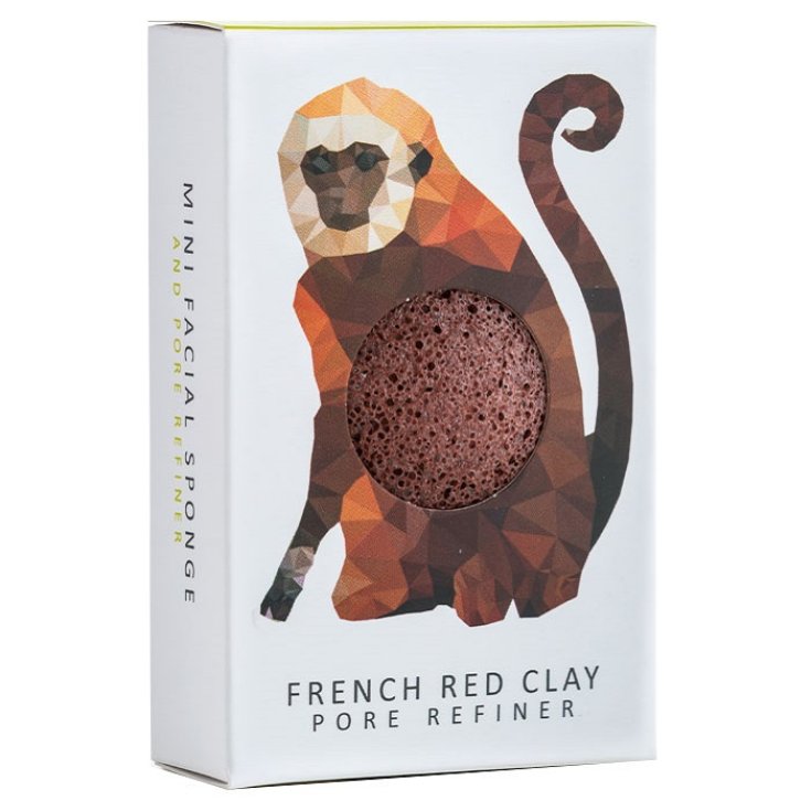 The Konjac Rainforest Monkey Mini Face Puff Argile française rouge