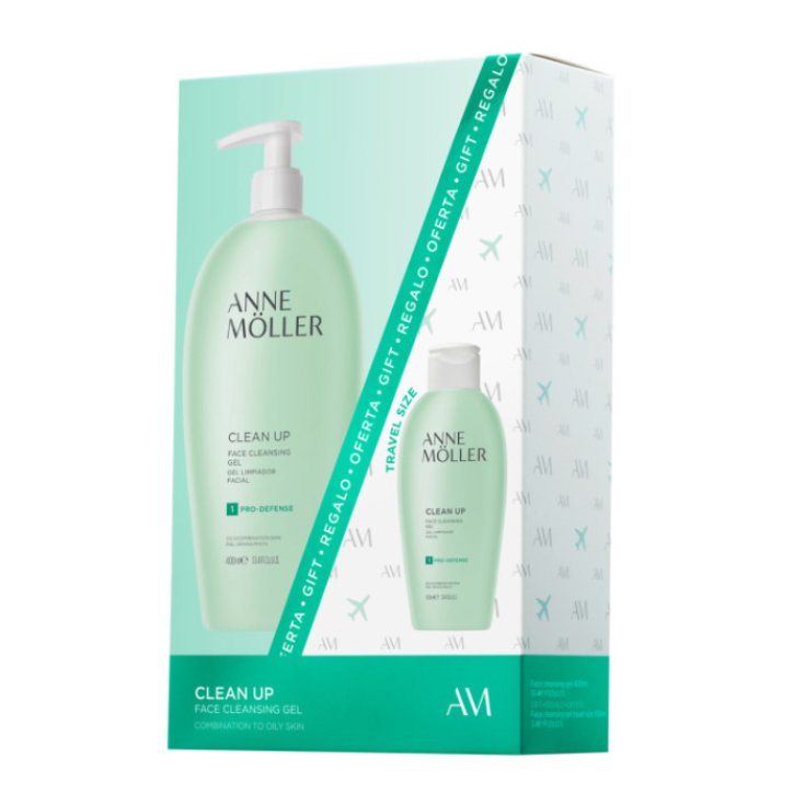 Anne Moller Clean Up Gel Nettoyant Visage Peaux Mixtes à Grasses 400 ml Coffret 2 Pièces