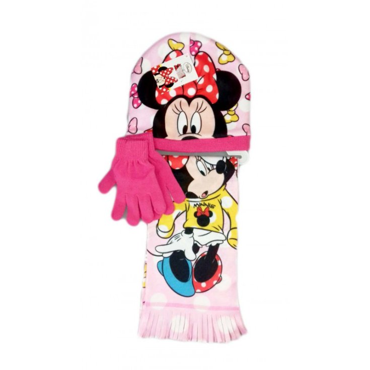 Lot 3pcs bonnet bonnet écharpe gants Disney baby Minnie rose fuchsia taille 54