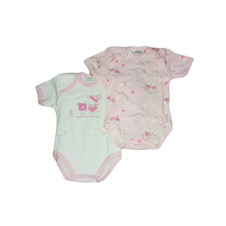 Bi-pack sous-vêtement bébé fille body demi manche Ellepi blanc rose Af4820 18 m