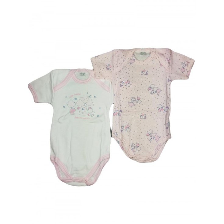 Bi-pack sous-vêtement bébé fille body demi manche Ellepi blanc rose Af4632 9 m