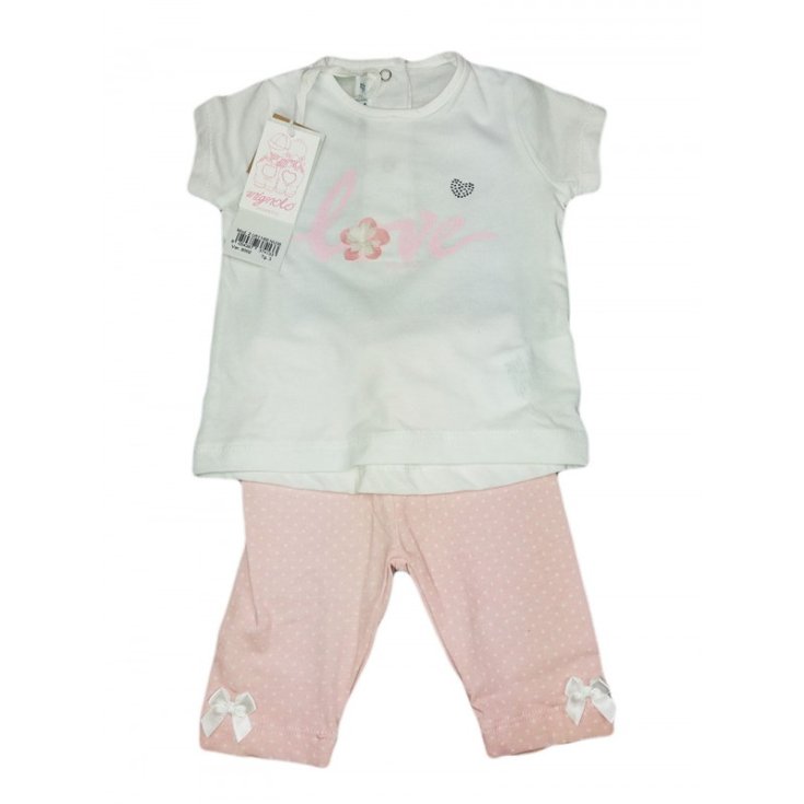 Ensemble t-shirt et legging bébé nouveau-né Dodipetto Pinky blanc rose 6 m