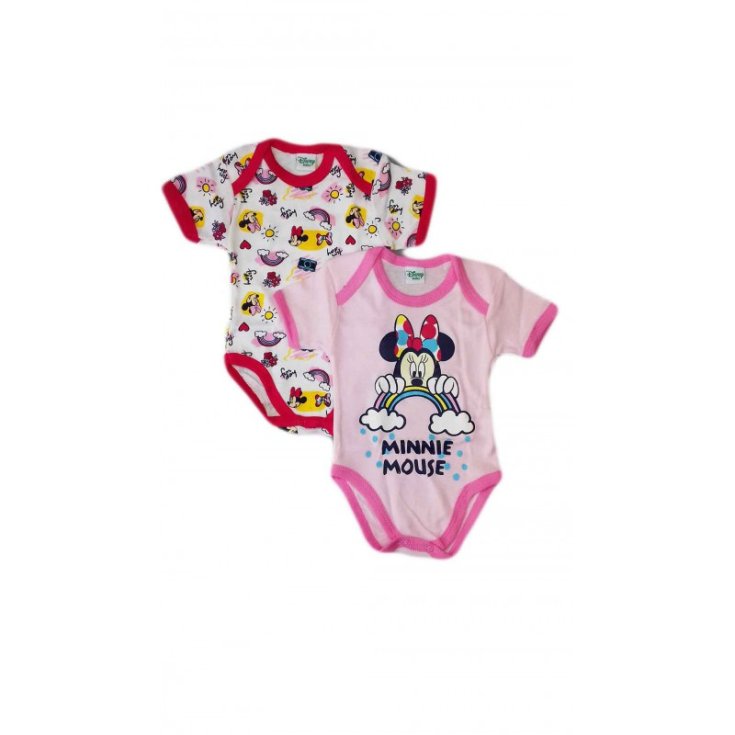 Bi-pack body bébé fille demi manche Disney baby Minnie rose/fuchsia ou jaune/fuchsia 12 m