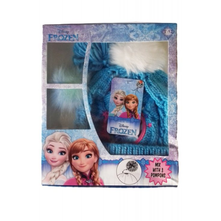 Bonnet fille Disney La Reine des neiges 3 pompons bleus taille 52