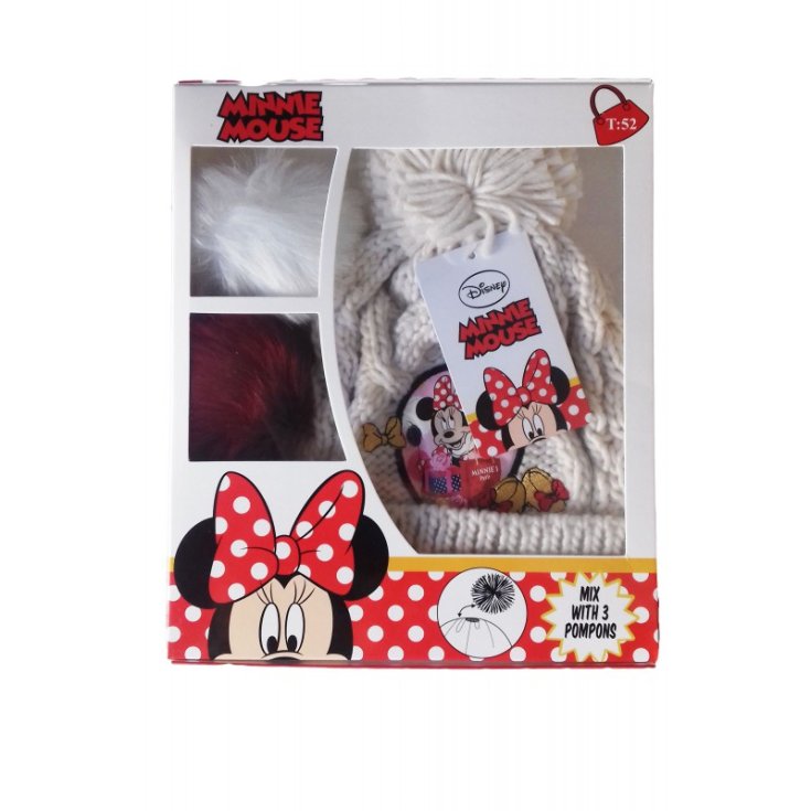 Bonnet Disney Minnie 3 pompons crème fille taille 52