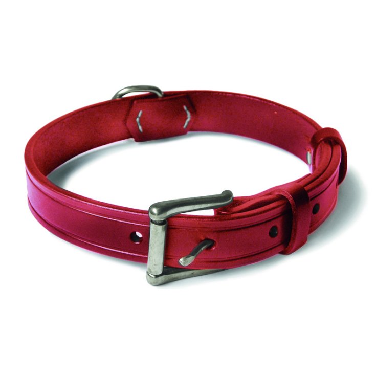 COLLIER EN CUIR COUSU ROUGE RECORD 3,5X65