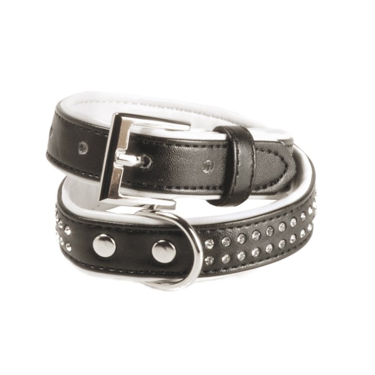 COLLIERS RECORD CUIR AVEC STRASS NOIR